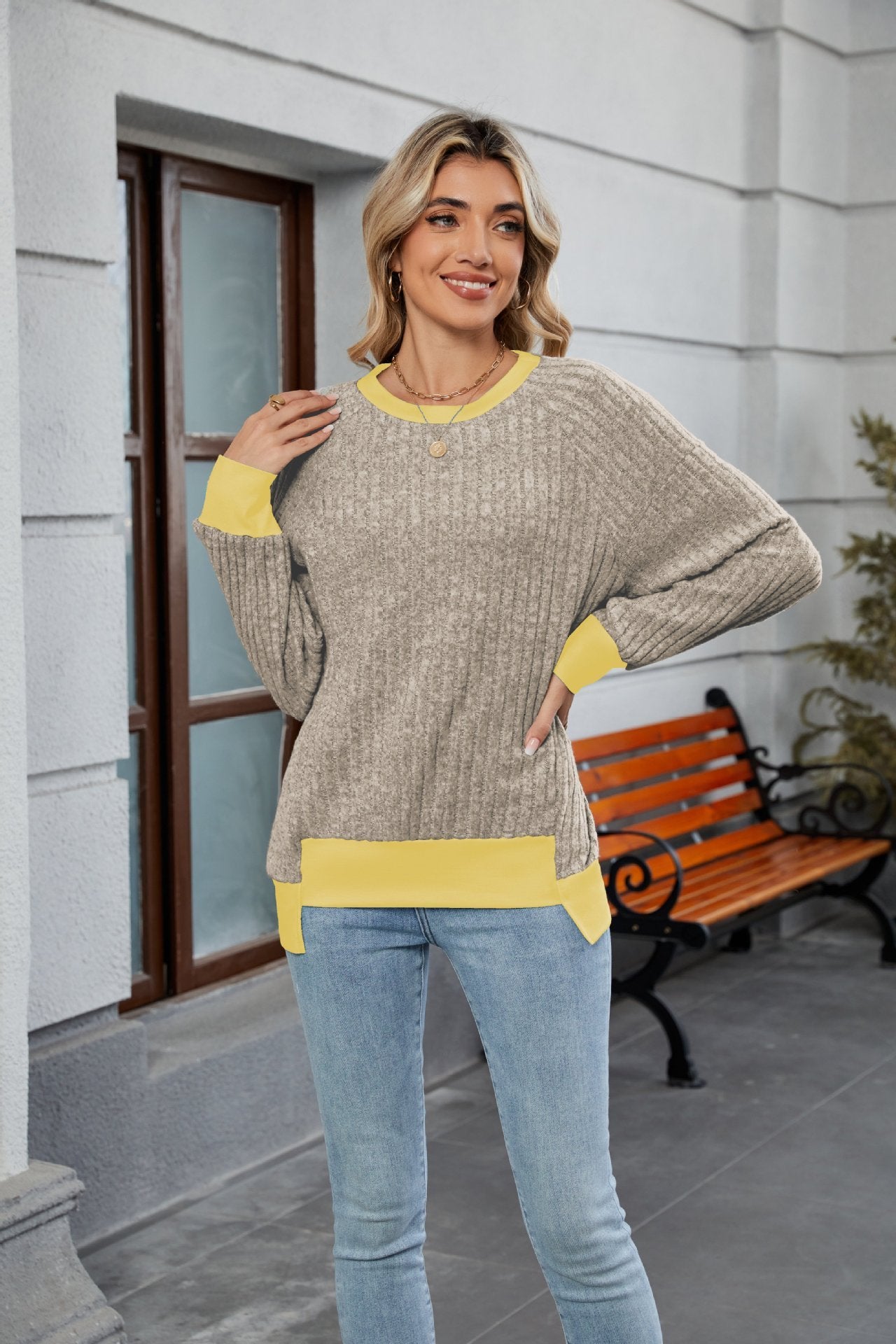 Pullover Knitting Loose Multicolor Top For Women