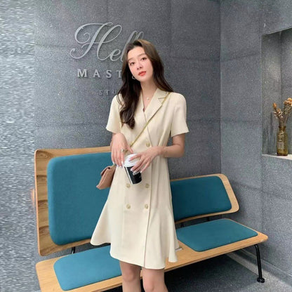 Business Suit And Dress Female Double Breasted Fitted Waist Slim Fit Dress