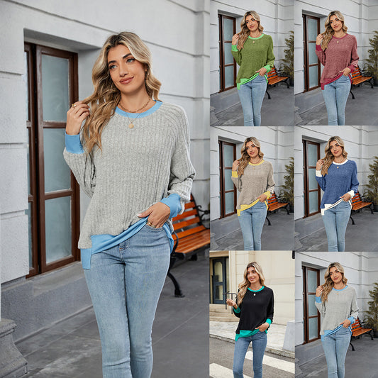 Pullover Knitting Loose Multicolor Top For Women