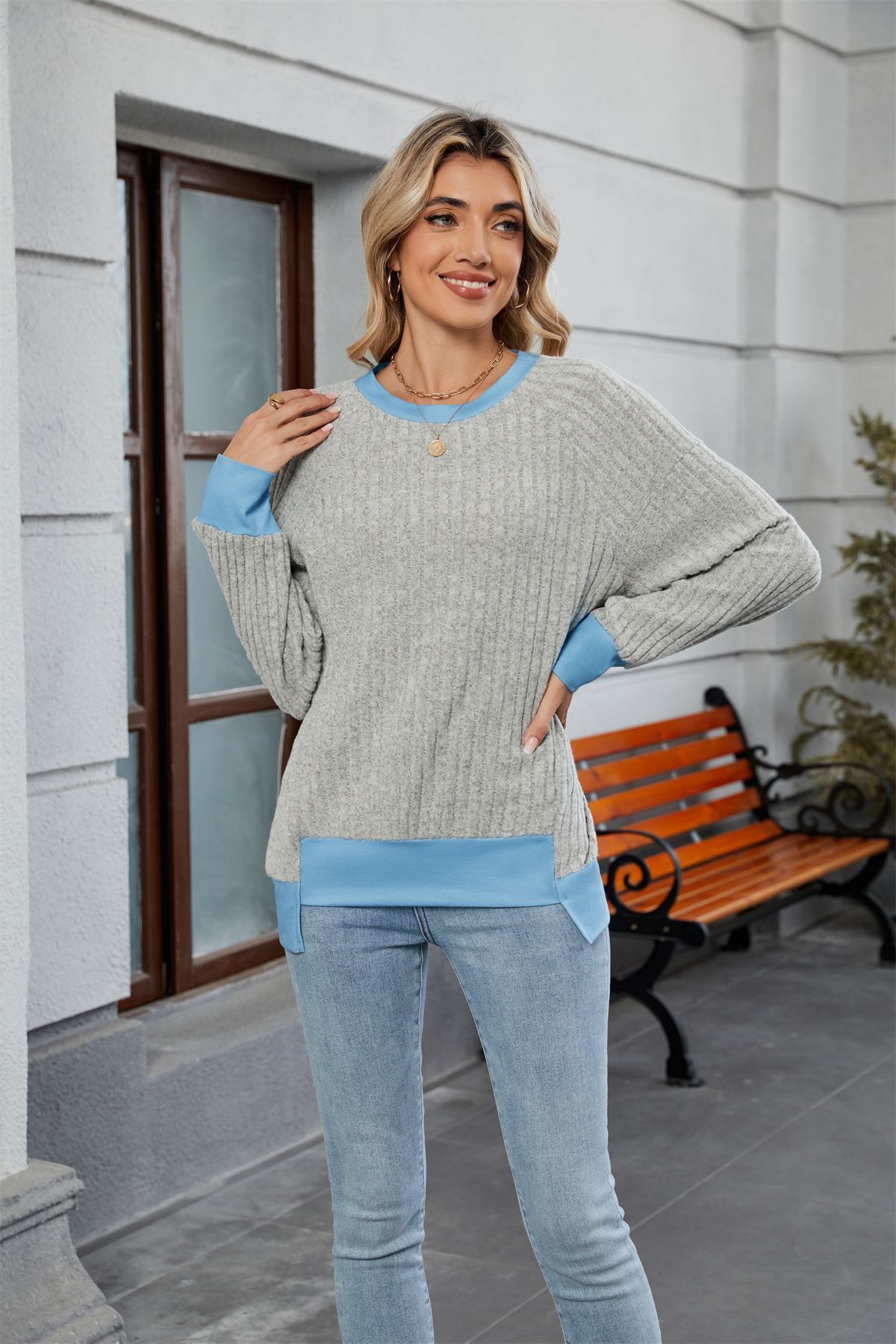 Pullover Knitting Loose Multicolor Top For Women