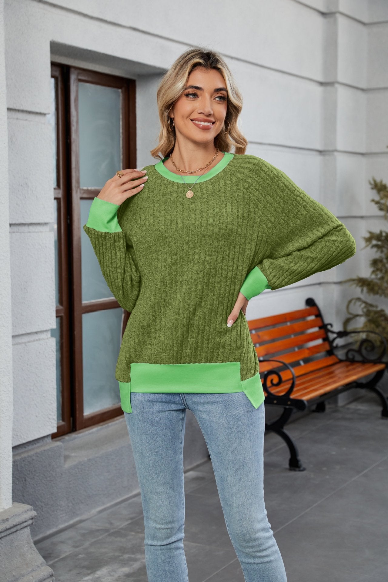 Pullover Knitting Loose Multicolor Top For Women