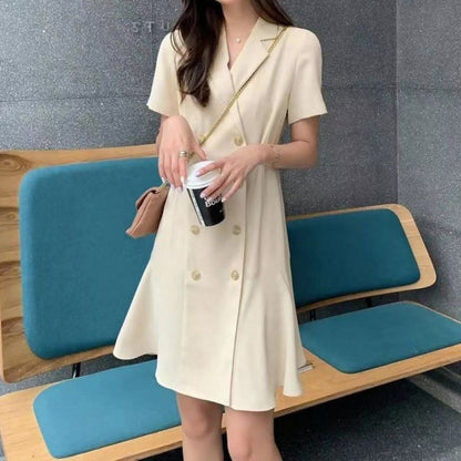 Business Suit And Dress Female Double Breasted Fitted Waist Slim Fit Dress