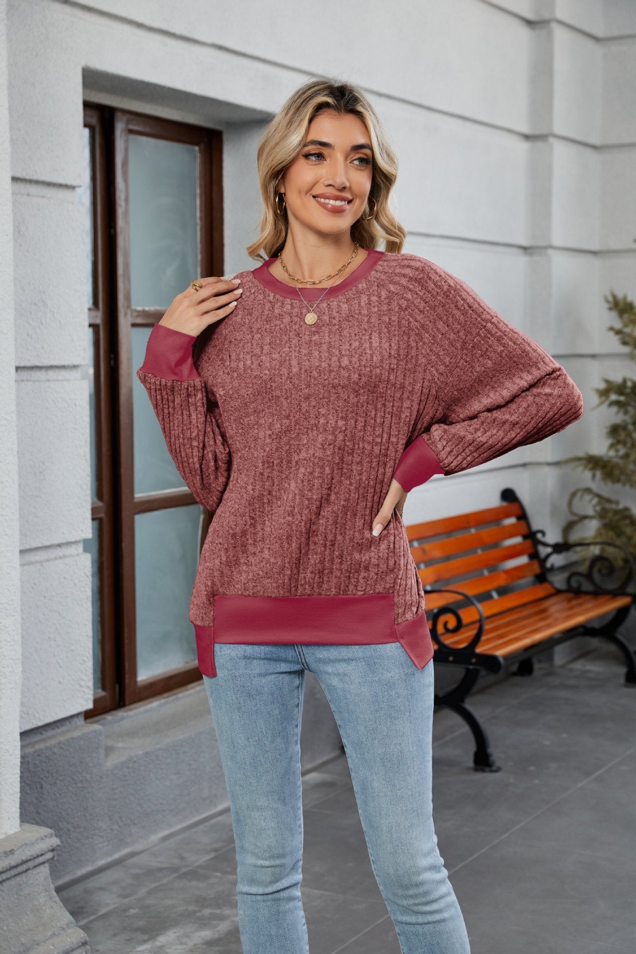 Pullover Knitting Loose Multicolor Top For Women