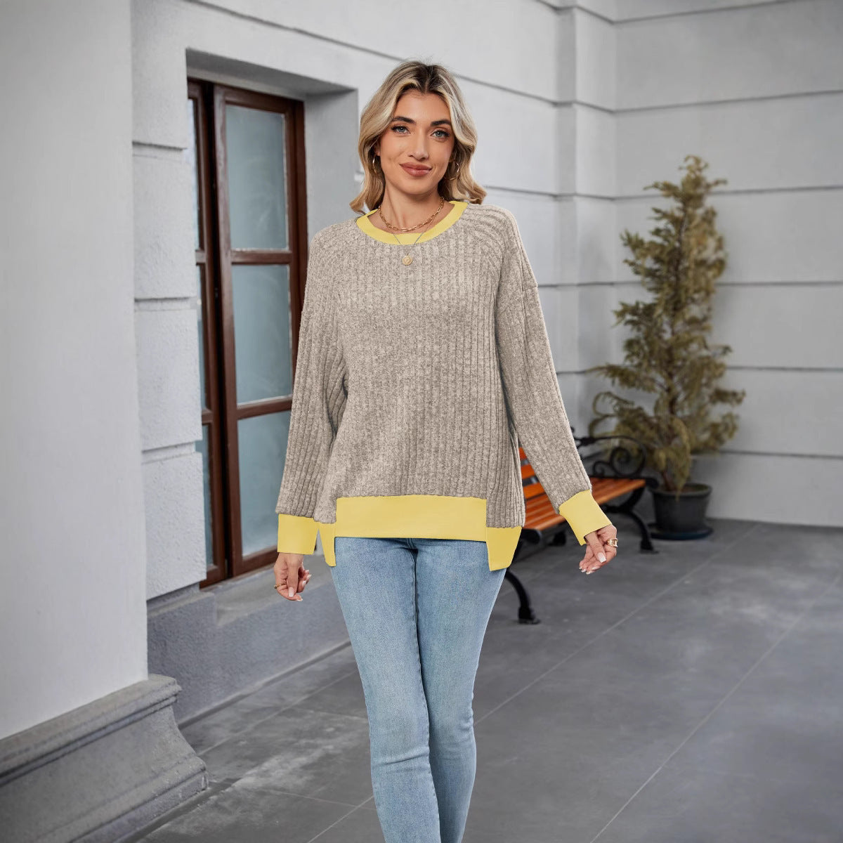 Pullover Knitting Loose Multicolor Top For Women